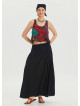 Black Long Skirt with Elastic Waist and Drape Detail 4493